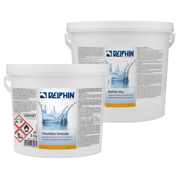 Chockklor Granulat, 3kg & MultiTab 200g, 5kg i gruppen Pool / Poolvård / Poolkemikalier / Delphin Pool hos Vattenbutiken (P207)