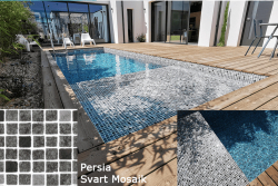 Färdigproducerad liner, 4 x 8 x 1,5m - Persia Svart Mosaik med Helgaveltrappa