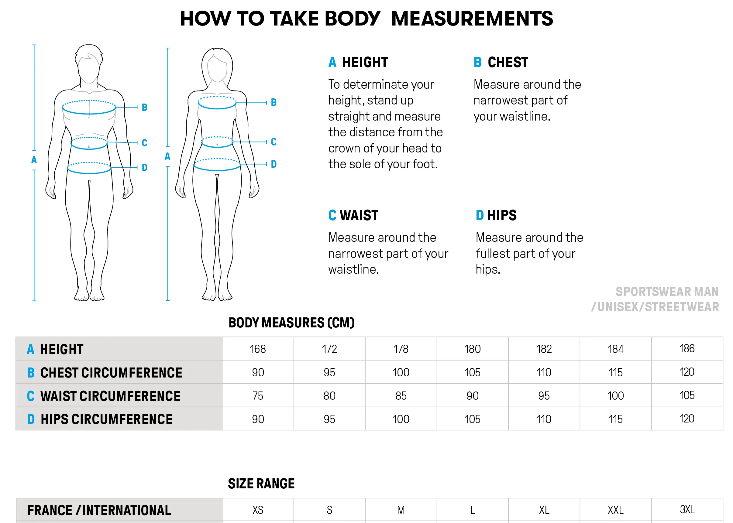 Storlekstabell för jackan