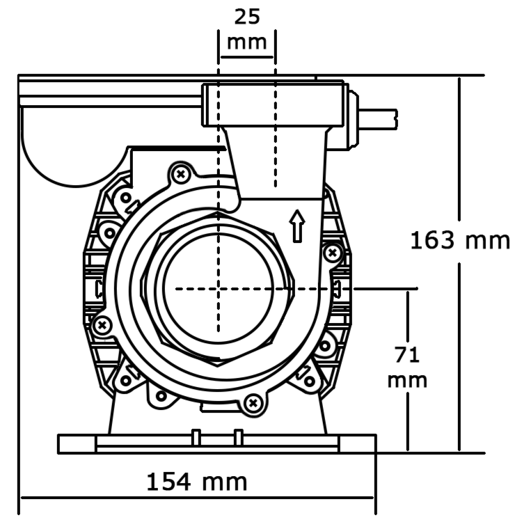 Ritning av pumpen framifrån