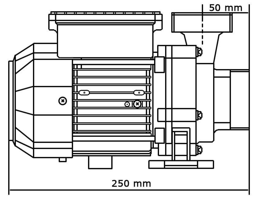 Ritning av pumpen från sidan