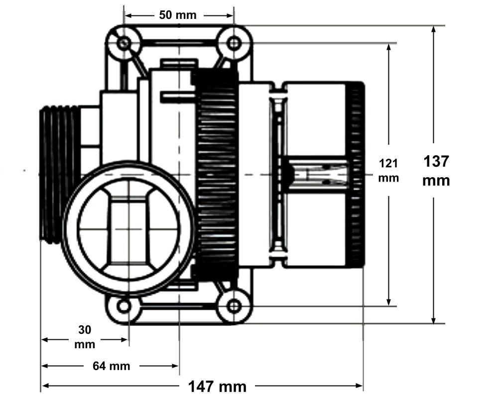 Ritning av pumpen från sidan