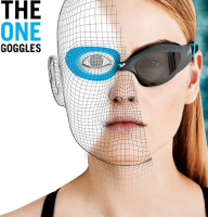 Designad för en bekväm passform Simglasögonen på en dam med halva ansiktet ersatt av en digital skiss