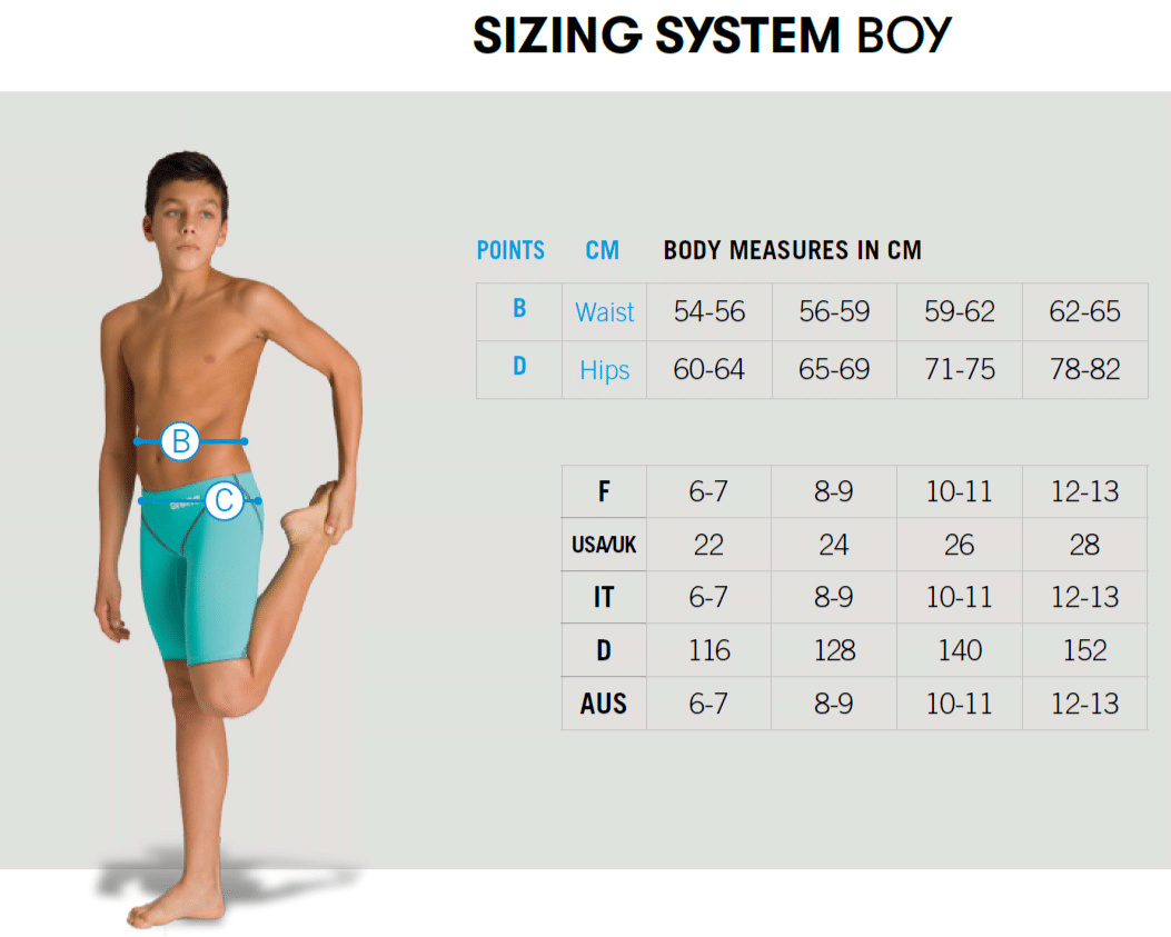 Storlekstabell för Arena Junior