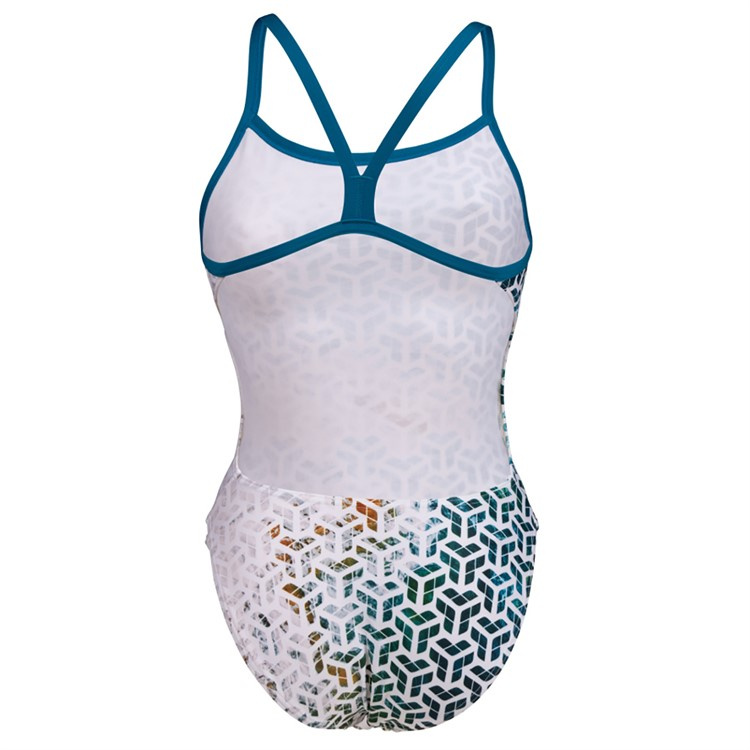 Baddräkten bakifrån mot en vit bakgrund