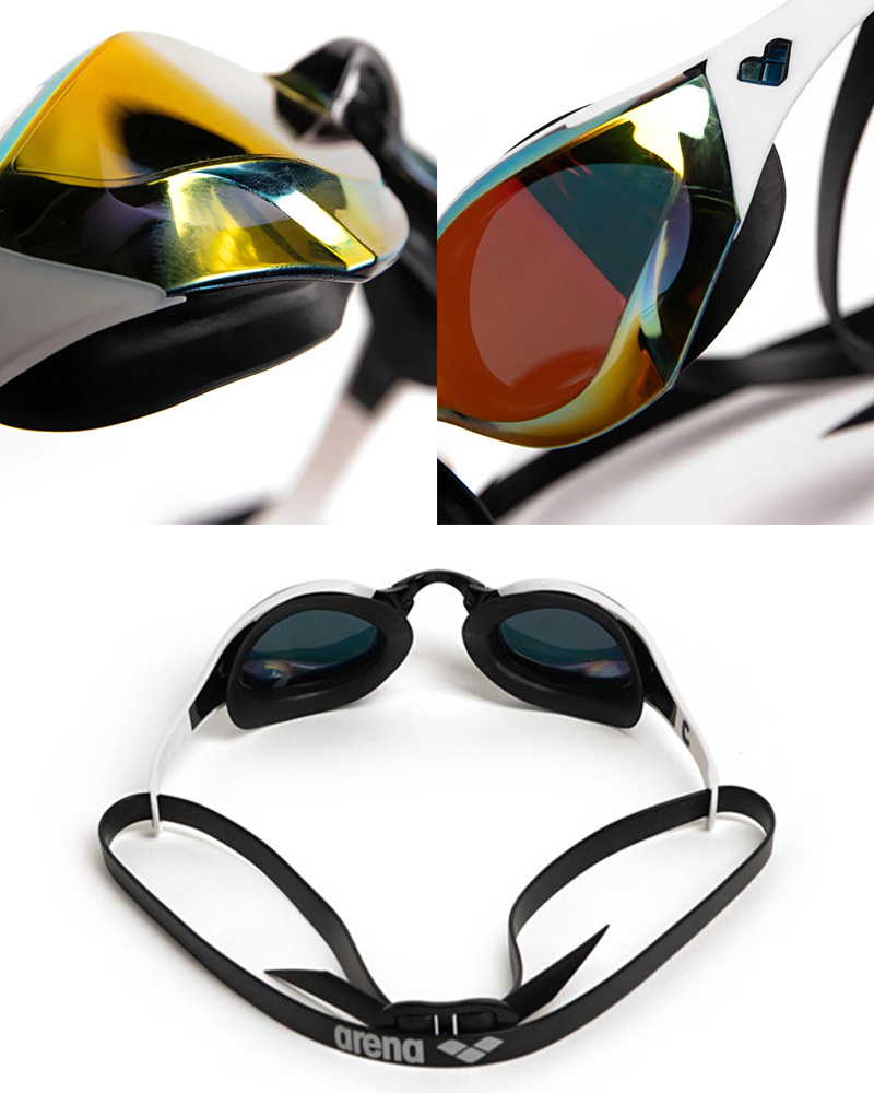 Närbilder på linserna för simglasögonen i Guld/Vit/Svart