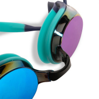 Närbild på simglasögonens linser och näsbrygga