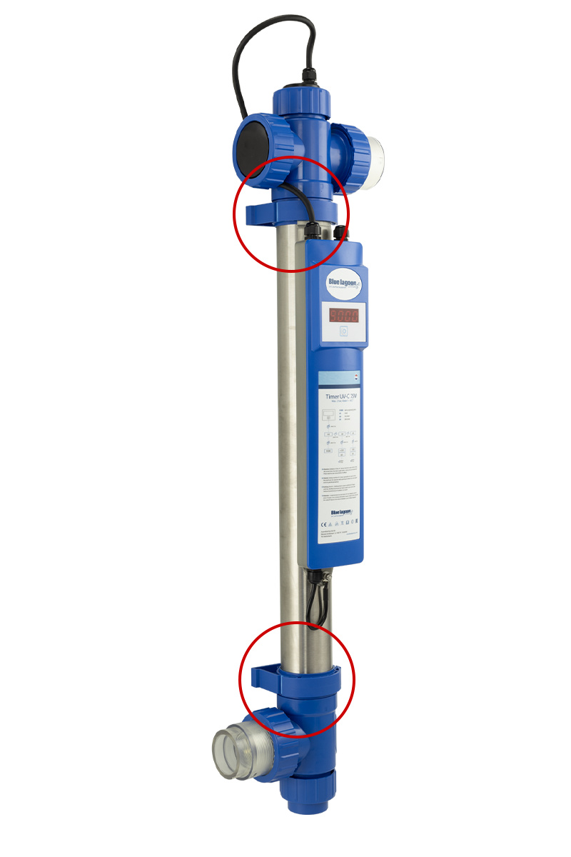 En Blue Lagoon enhet med de relevanta delarna inringade