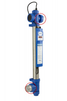 Union UV-C Armatur, 63mm - 2-pack En Blue Lagoon enhet med de relevanta delarna inringade