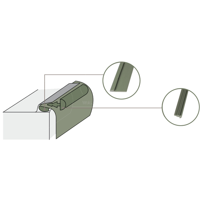 En ritning på en poolliner, snäpp-in-list, och låslist 