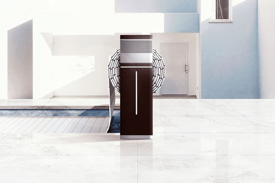 Närbild på Tixit lamelltäcke och stativen med Bluetooth högtalare