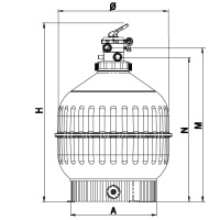 Sandfilter Cantabric 400 med Toppventil En sprängskiss av sandfiltret