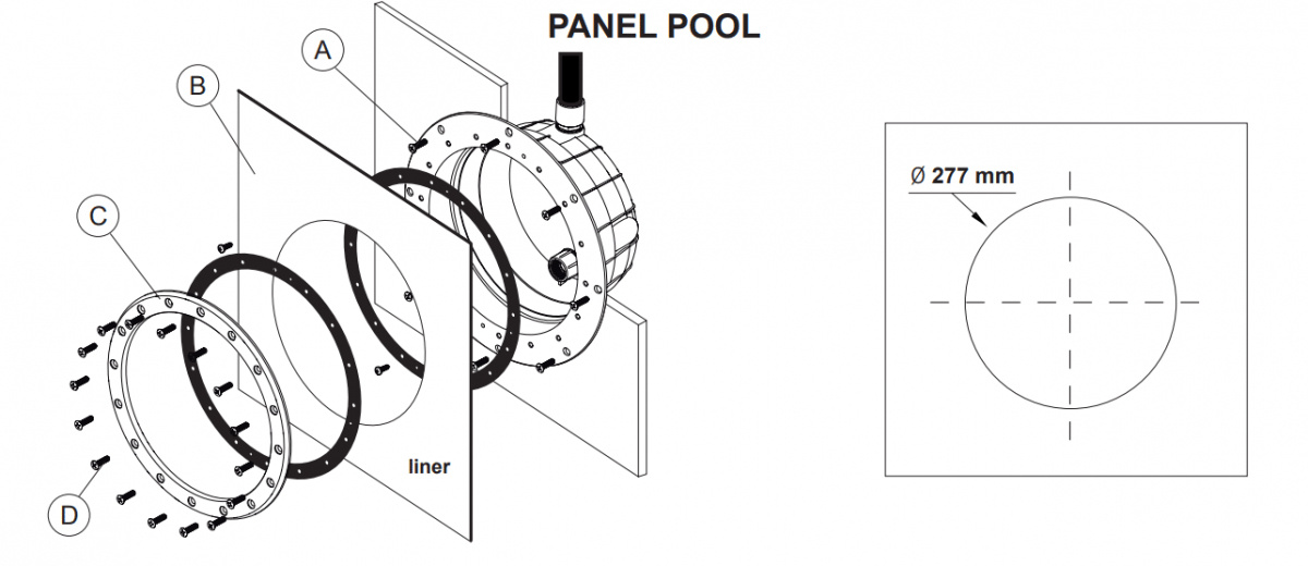 Montering i en poolstomme av trä, plåt, eller plast