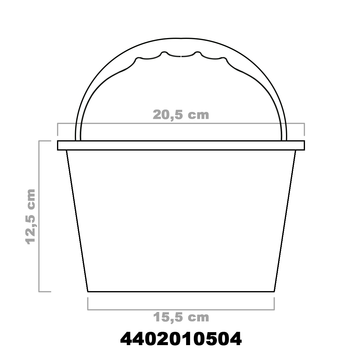 Ritning på silkorgen med produktens mått (H:12,5 cm, D:20,5 cm)
