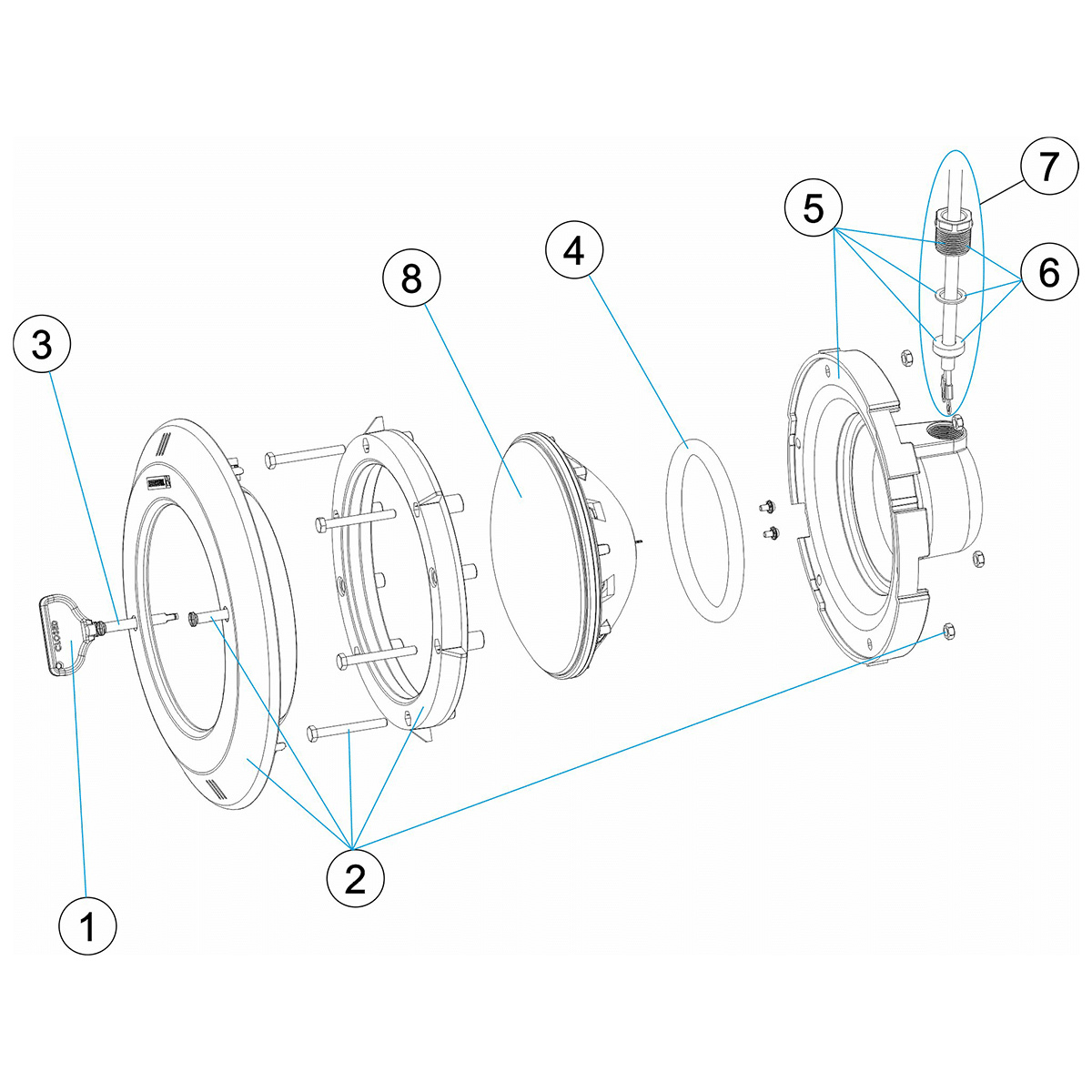 Sprängskiss på en poollampa