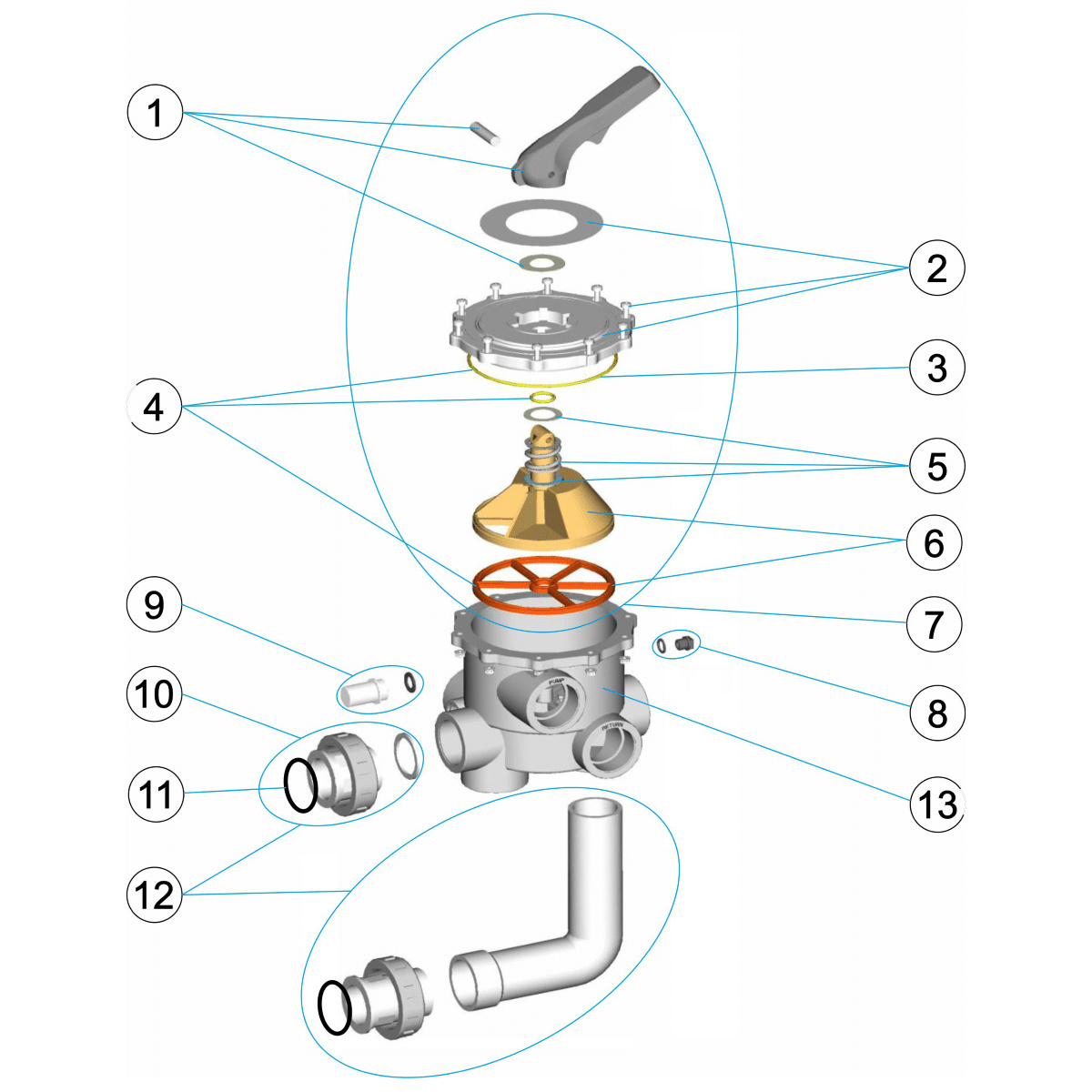 Sprängskiss på en sidoventil
