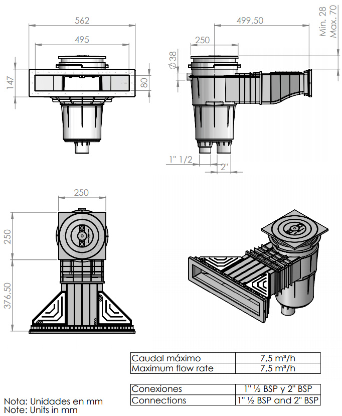 Bräddavlopp Smal mun i ABS, till Linerpool