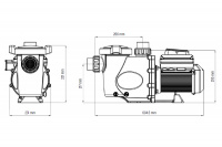 Aquasphere VSP 100 Varvtalsstyrd Poolpump Sprängskiss på pumpens mått (även i produkttexten)