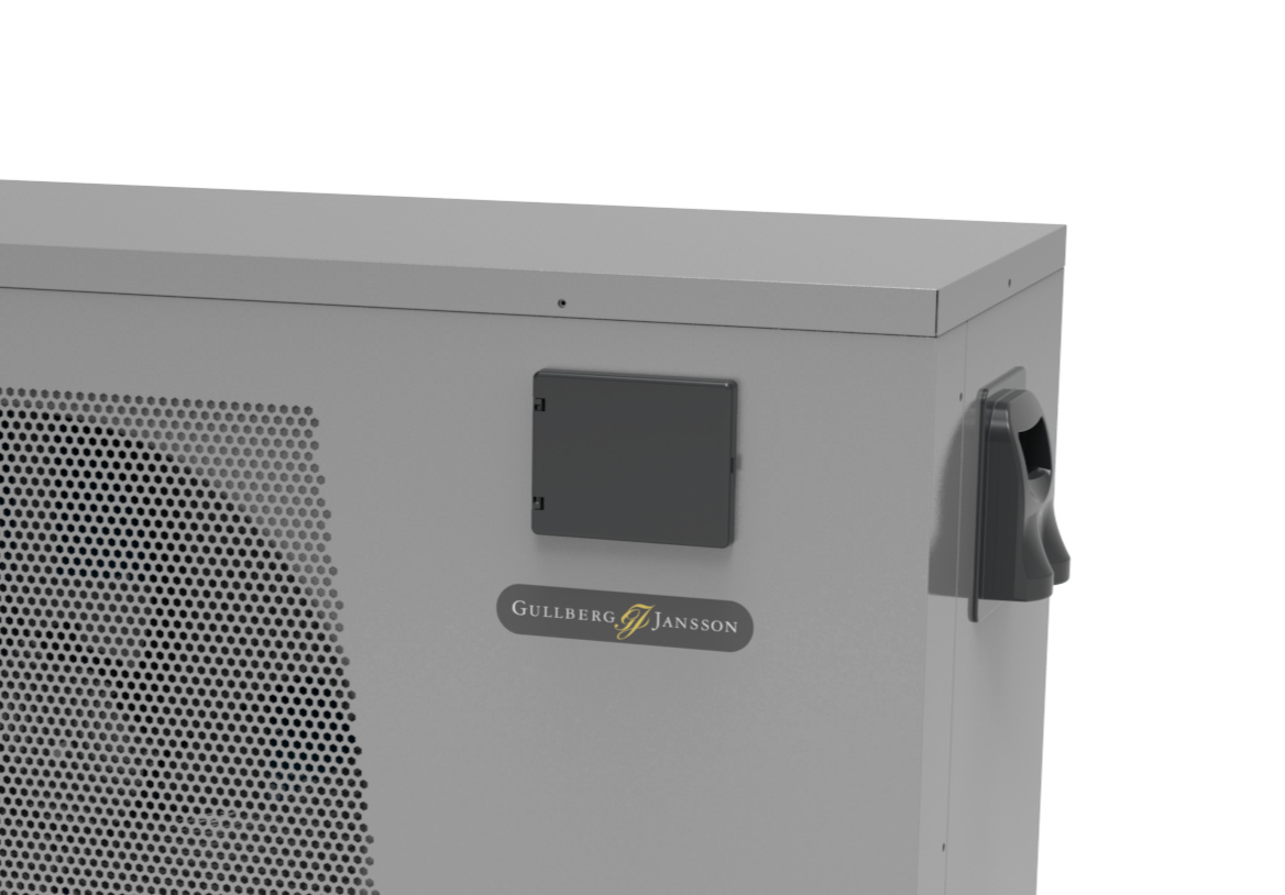 Närbild på displayen på en luftvärmepump