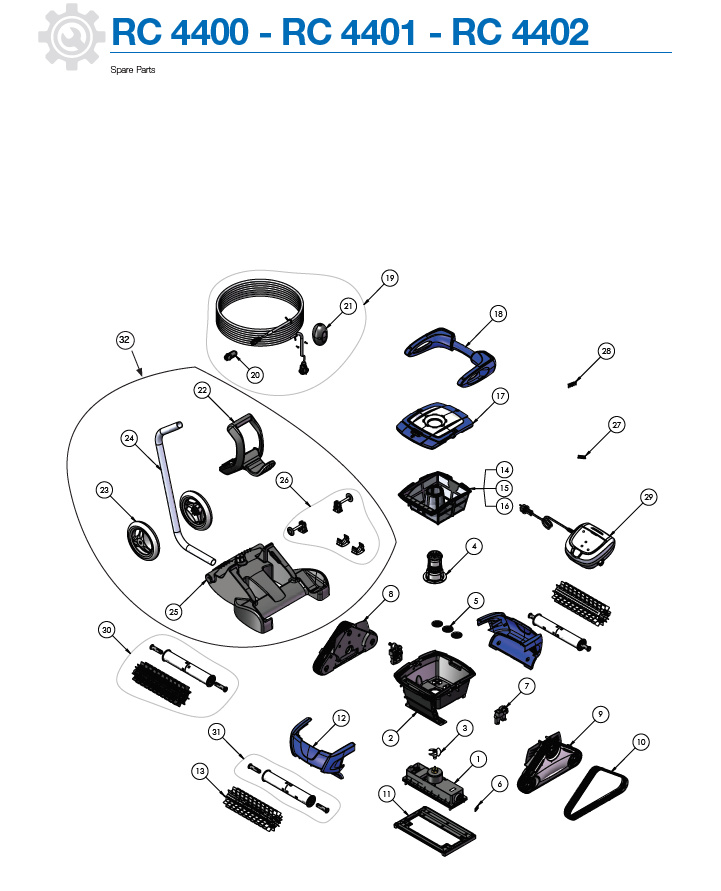 Sprängskiss av reservdelarna till CyclonX