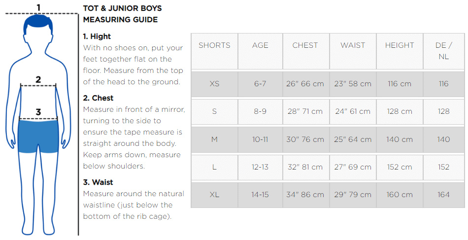 Zoggs storleksguide för junior