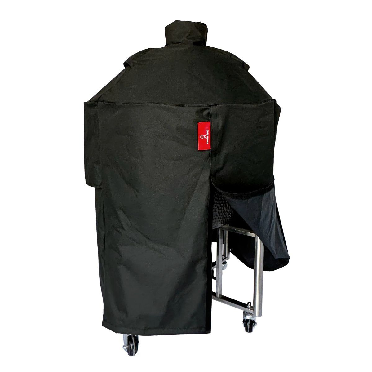 Överdraget halvöppet så man ser grillens stativ