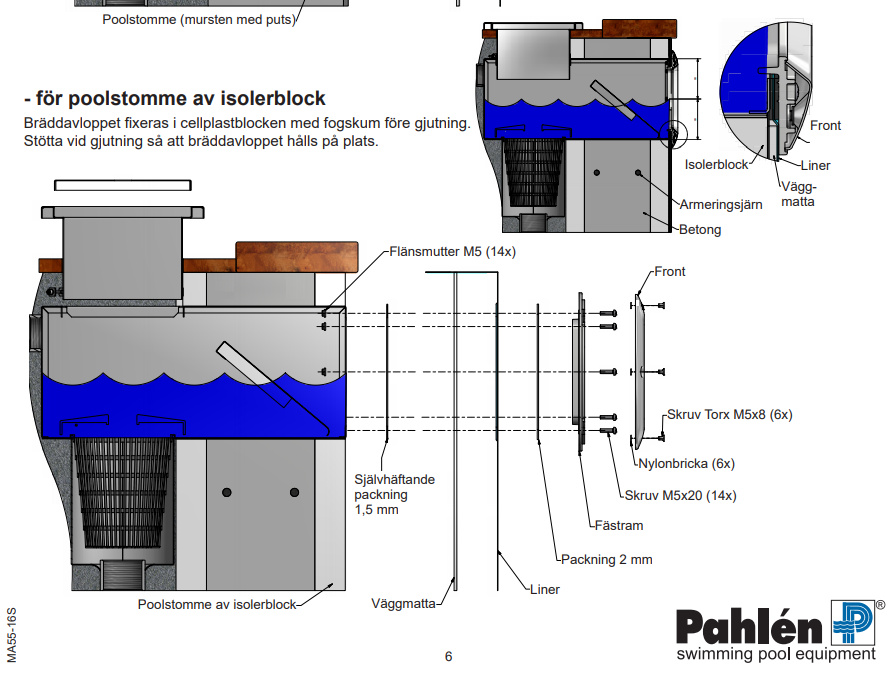 Montering i en poolstomme av isolerblock