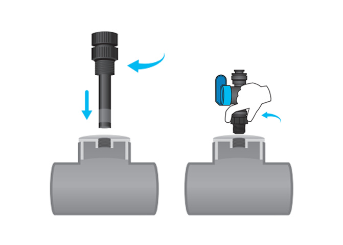 Två ritningar med exempel på montage med limadaptern