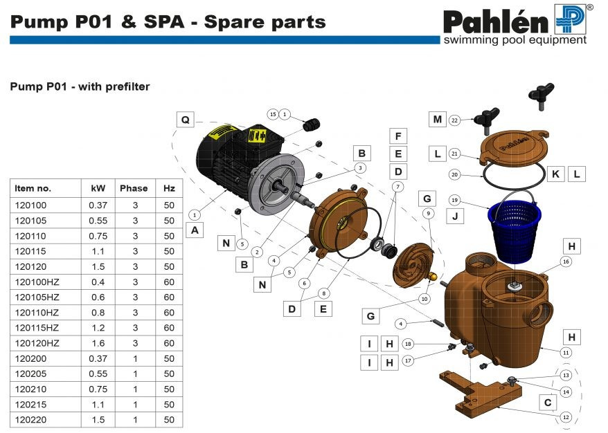 Pahlén Poolpump P01 Reservdelar