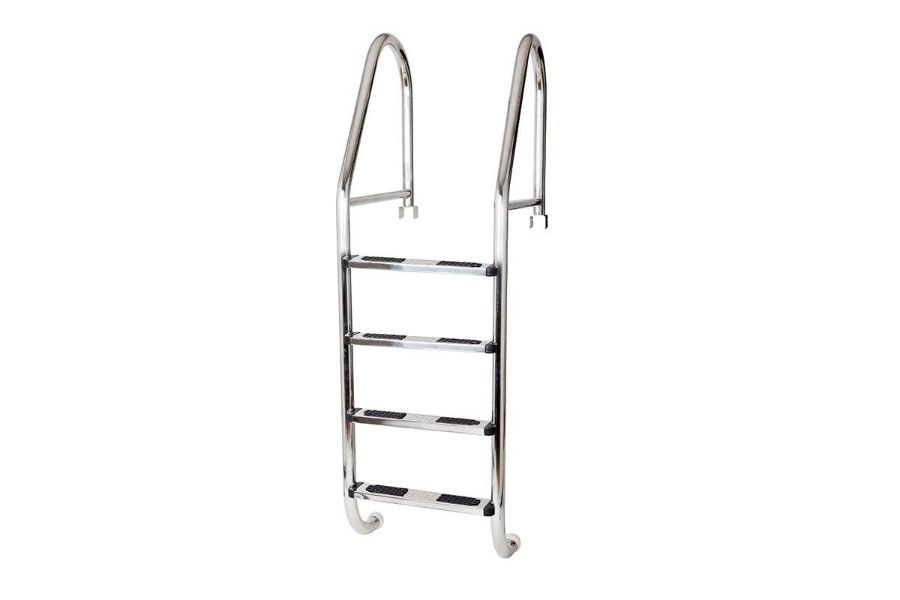 En uppfällbar stege i rostfritt stål ingår i paketet