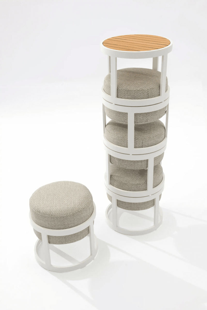 STAY Compact Bord & 4 Pallar, Vit Aluminium