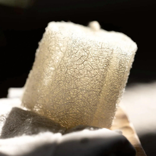 En upplyst loofah mot en svart bakgrund