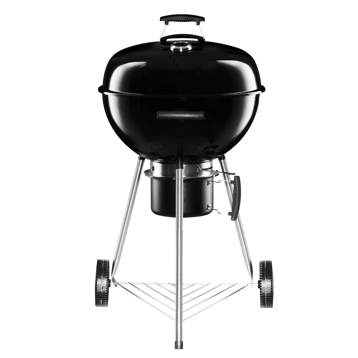 Grillen med lock från sidan mot en vit bakgrund