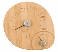 Bastutermometer och Hygrometer i Bambu Produktens framsida mot en vit bakgrund