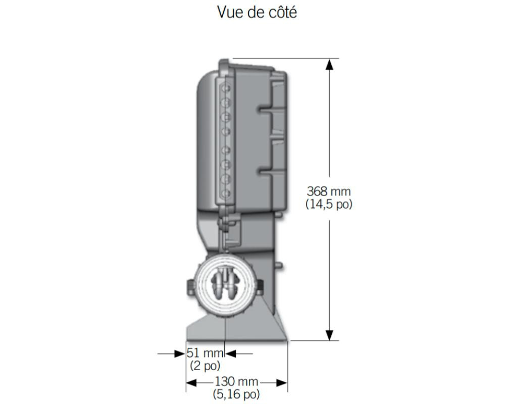 En sprängskiss av styrenheten sedd från sidan