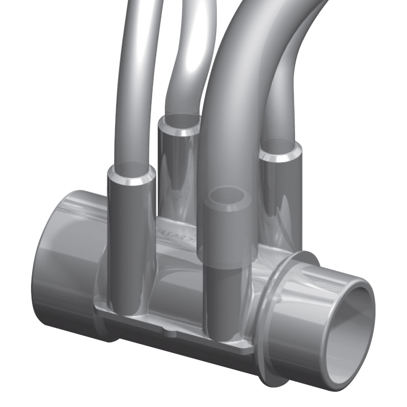 3D modell på grenröret med slangar påkopplade