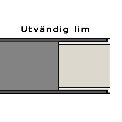 En skiss som visar att produkten limmas in i ett rör eller annan koppling