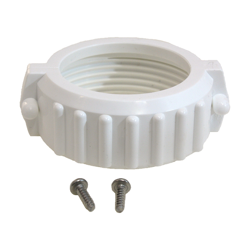 Spamuttern med två skruvar mot en vit bakgrund