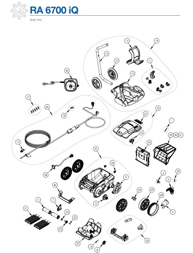 Sprängskiss av reservdelarna till Alpha