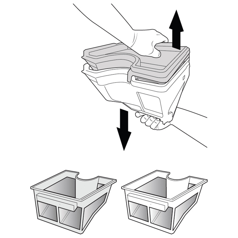 En ritning på filtret som delas i två med de separata delarna nedanfört