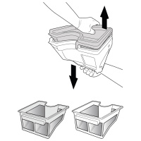 Det är det inre, svarta filtret En ritning på filtret som delas i två med de separata delarna nedanfört