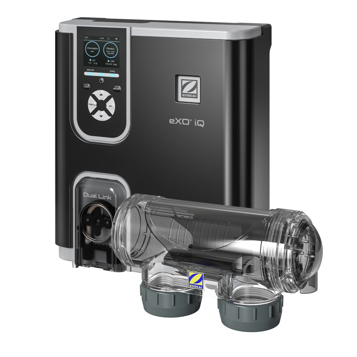 Saltklorinatorn mot en vit bakgrund